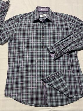 Bugatchi Men's Black & Pink Plaid Button-Down Shirt